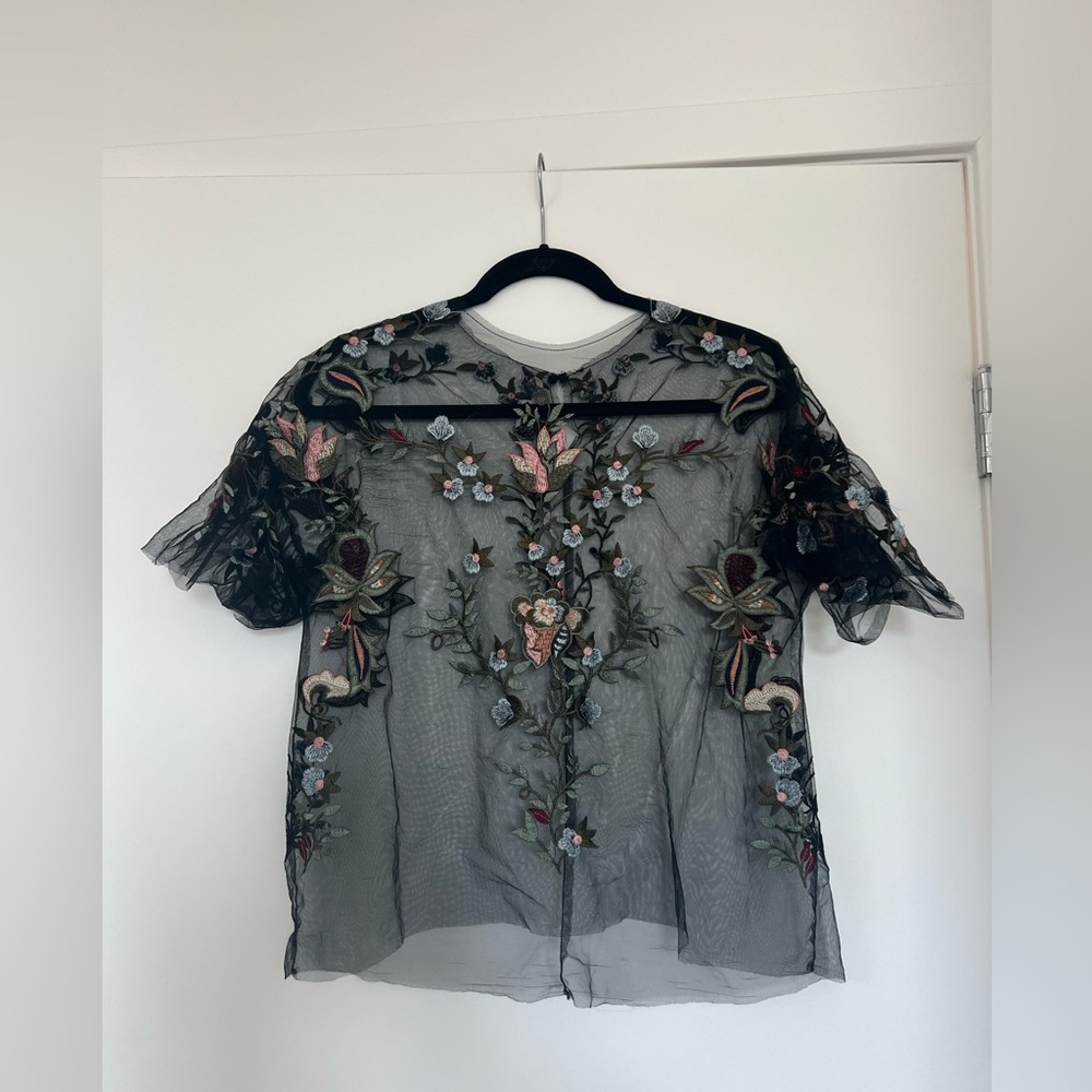 Mesh and Embroidered Top